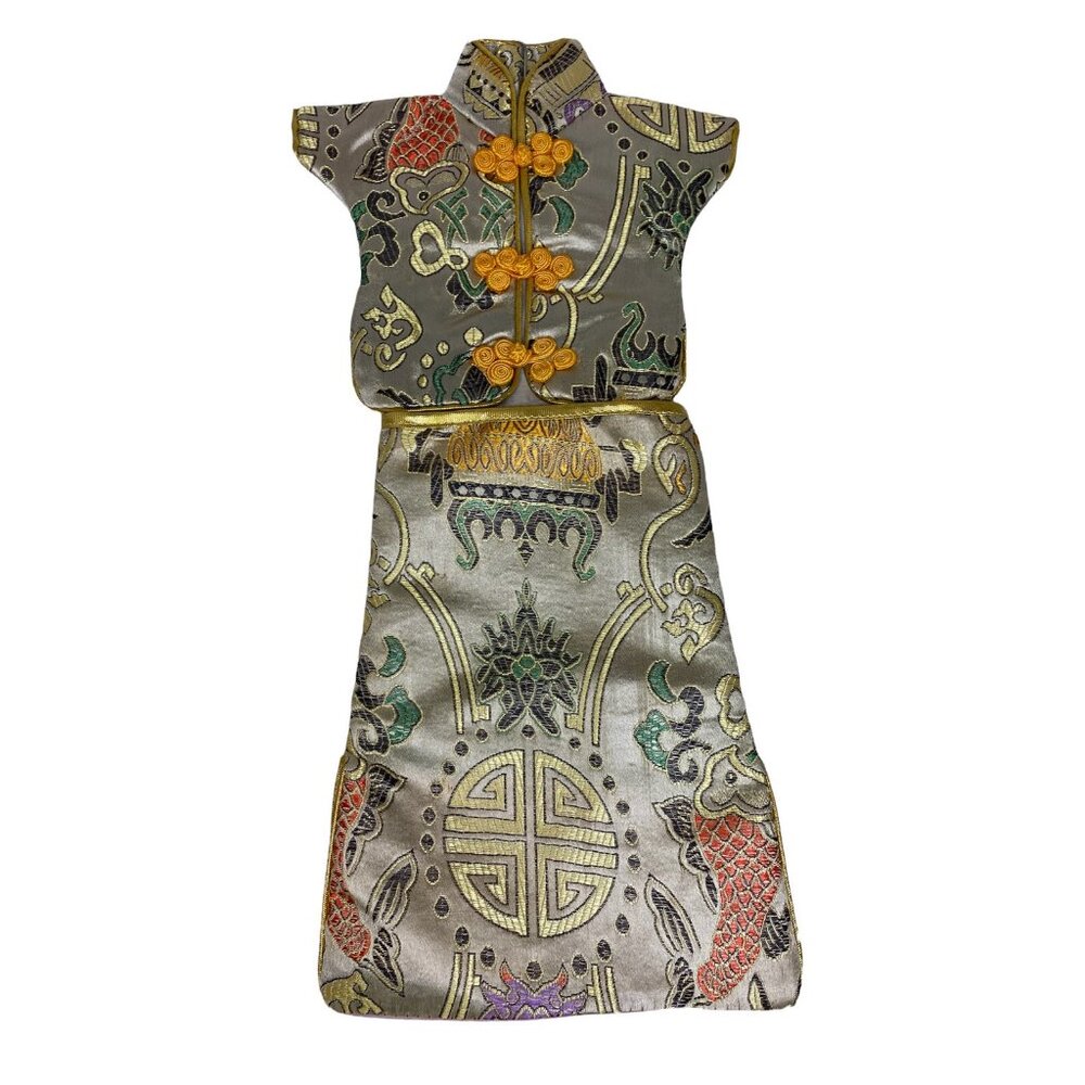 Chinese Dress Cheongsam Qipao Clothes Wine Bottle Cover Decoration Gold Brocade